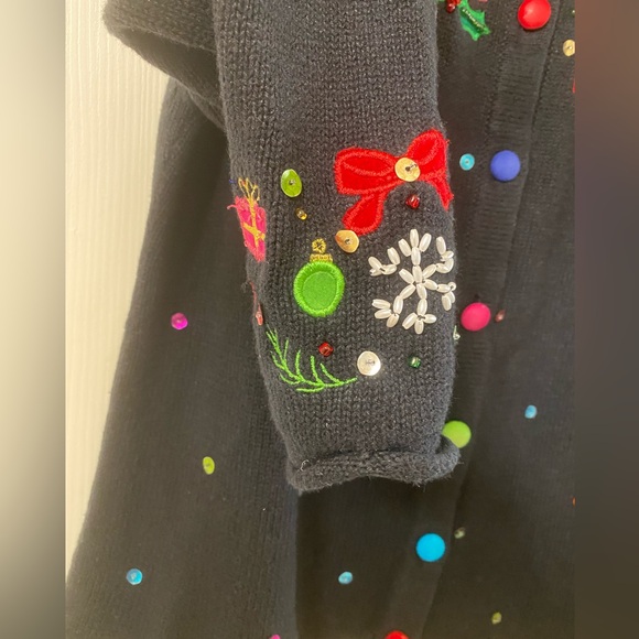Mandal Bay Festive Black Holiday Cardigan with Colorful Embellishments Size XL - Picture 8 of 16